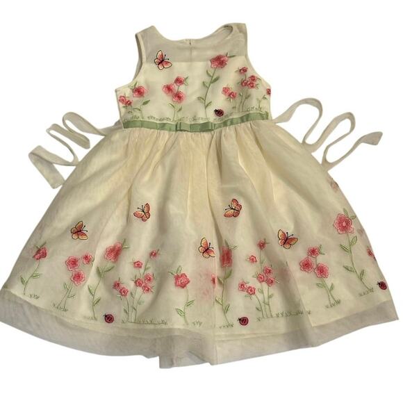 Jona Michelle Sz. 5 Ivory Dress Embroidered Flowers Butterflies Ladybug Formal - Picture 1 of 10
